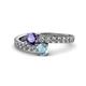 1 - Delise 5.00mm Round Iolite and Aquamarine with Side Diamonds Bypass Ring 