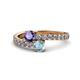 1 - Delise 5.00mm Round Iolite and Aquamarine with Side Diamonds Bypass Ring 