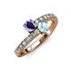 3 - Delise 5.00mm Round Iolite and Aquamarine with Side Diamonds Bypass Ring 