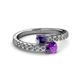 2 - Delise 5.00mm Round Iolite and Amethyst with Side Diamonds Bypass Ring 