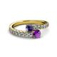 2 - Delise 5.00mm Round Iolite and Amethyst with Side Diamonds Bypass Ring 