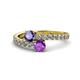 1 - Delise 5.00mm Round Iolite and Amethyst with Side Diamonds Bypass Ring 