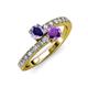 3 - Delise 5.00mm Round Iolite and Amethyst with Side Diamonds Bypass Ring 