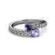 2 - Delise 5.00mm Round Iolite and Tanzanite with Side Diamonds Bypass Ring 