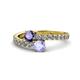 1 - Delise 5.00mm Round Iolite and Tanzanite with Side Diamonds Bypass Ring 