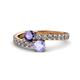1 - Delise 5.00mm Round Iolite and Tanzanite with Side Diamonds Bypass Ring 