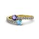 1 - Delise 5.00mm Round Iolite and Blue Topaz with Side Diamonds Bypass Ring 
