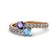 1 - Delise 5.00mm Round Iolite and Blue Topaz with Side Diamonds Bypass Ring 