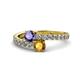 1 - Delise 5.00mm Round Iolite and Citrine with Side Diamonds Bypass Ring 