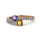 1 - Delise 5.00mm Round Iolite and Citrine with Side Diamonds Bypass Ring 