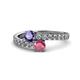 1 - Delise 5.00mm Round Iolite and Rhodolite Garnet with Side Diamonds Bypass Ring 