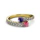 2 - Delise 5.00mm Round Iolite and Rhodolite Garnet with Side Diamonds Bypass Ring 