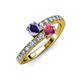 3 - Delise 5.00mm Round Iolite and Rhodolite Garnet with Side Diamonds Bypass Ring 
