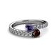 2 - Delise 5.00mm Round Iolite and Red Garnet with Side Diamonds Bypass Ring 