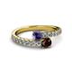 2 - Delise 5.00mm Round Iolite and Red Garnet with Side Diamonds Bypass Ring 