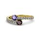 1 - Delise 5.00mm Round Iolite and Red Garnet with Side Diamonds Bypass Ring 