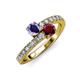 3 - Delise 5.00mm Round Iolite and Ruby with Side Diamonds Bypass Ring 