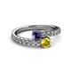 2 - Delise 5.00mm Round Iolite and Yellow Sapphire with Side Diamonds Bypass Ring 
