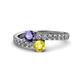 1 - Delise 5.00mm Round Iolite and Yellow Sapphire with Side Diamonds Bypass Ring 