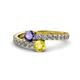 1 - Delise 5.00mm Round Iolite and Yellow Sapphire with Side Diamonds Bypass Ring 