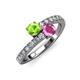 3 - Delise 5.00mm Round Peridot and Pink Sapphire with Side Diamonds Bypass Ring 