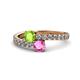 1 - Delise 5.00mm Round Peridot and Pink Sapphire with Side Diamonds Bypass Ring 