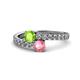 1 - Delise 5.00mm Round Peridot and Pink Tourmaline with Side Diamonds Bypass Ring 