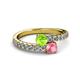 2 - Delise 5.00mm Round Peridot and Pink Tourmaline with Side Diamonds Bypass Ring 