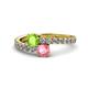 1 - Delise 5.00mm Round Peridot and Pink Tourmaline with Side Diamonds Bypass Ring 