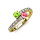 3 - Delise 5.00mm Round Peridot and Pink Tourmaline with Side Diamonds Bypass Ring 