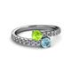 2 - Delise 5.00mm Round Peridot and Aquamarine with Side Diamonds Bypass Ring 