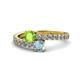 1 - Delise 5.00mm Round Peridot and Aquamarine with Side Diamonds Bypass Ring 