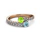2 - Delise 5.00mm Round Peridot and Aquamarine with Side Diamonds Bypass Ring 