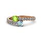 1 - Delise 5.00mm Round Peridot and Aquamarine with Side Diamonds Bypass Ring 