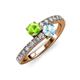 3 - Delise 5.00mm Round Peridot and Aquamarine with Side Diamonds Bypass Ring 