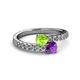 2 - Delise 5.00mm Round Peridot and Amethyst with Side Diamonds Bypass Ring 