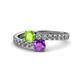 1 - Delise 5.00mm Round Peridot and Amethyst with Side Diamonds Bypass Ring 