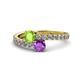 1 - Delise 5.00mm Round Peridot and Amethyst with Side Diamonds Bypass Ring 