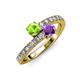 3 - Delise 5.00mm Round Peridot and Amethyst with Side Diamonds Bypass Ring 