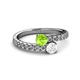 2 - Delise 5.00mm Round Peridot and White Sapphire with Side Diamonds Bypass Ring 