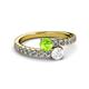 2 - Delise 5.00mm Round Peridot and White Sapphire with Side Diamonds Bypass Ring 