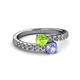 2 - Delise 5.00mm Round Peridot and Tanzanite with Side Diamonds Bypass Ring 