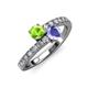 3 - Delise 5.00mm Round Peridot and Tanzanite with Side Diamonds Bypass Ring 