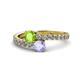 1 - Delise 5.00mm Round Peridot and Tanzanite with Side Diamonds Bypass Ring 