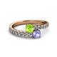 2 - Delise 5.00mm Round Peridot and Tanzanite with Side Diamonds Bypass Ring 