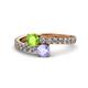 1 - Delise 5.00mm Round Peridot and Tanzanite with Side Diamonds Bypass Ring 