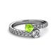 2 - Delise 5.00mm Round Peridot and Diamond with Side Diamonds Bypass Ring 