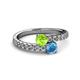 2 - Delise 5.00mm Round Peridot and Blue Topaz with Side Diamonds Bypass Ring 