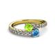 2 - Delise 5.00mm Round Peridot and Blue Topaz with Side Diamonds Bypass Ring 