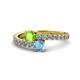 1 - Delise 5.00mm Round Peridot and Blue Topaz with Side Diamonds Bypass Ring 